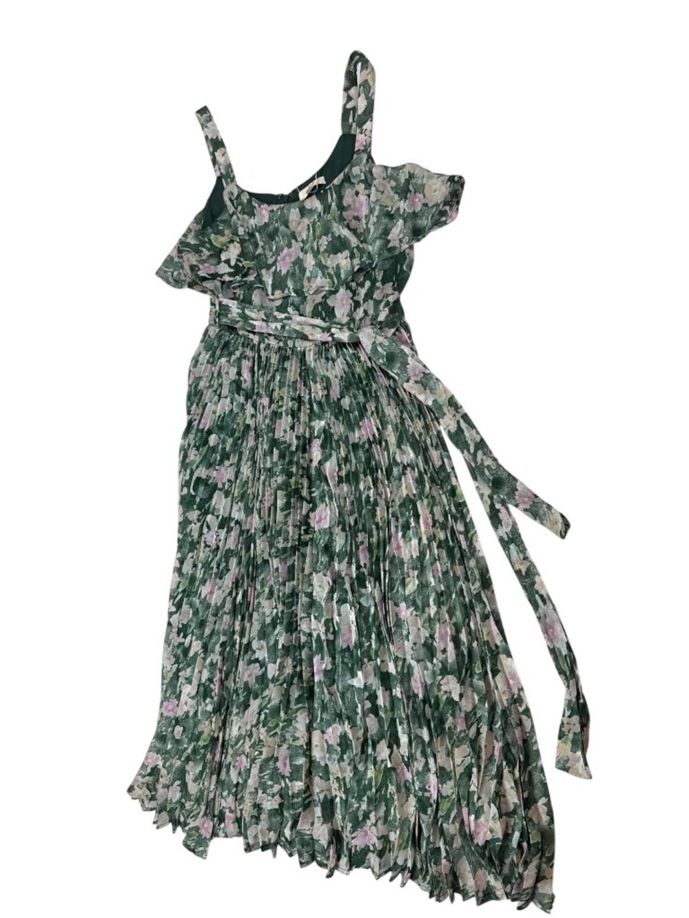 NWT Easel Womens Floral Maxi Dress Green Large Sleeveless Smock Pleated (S493)